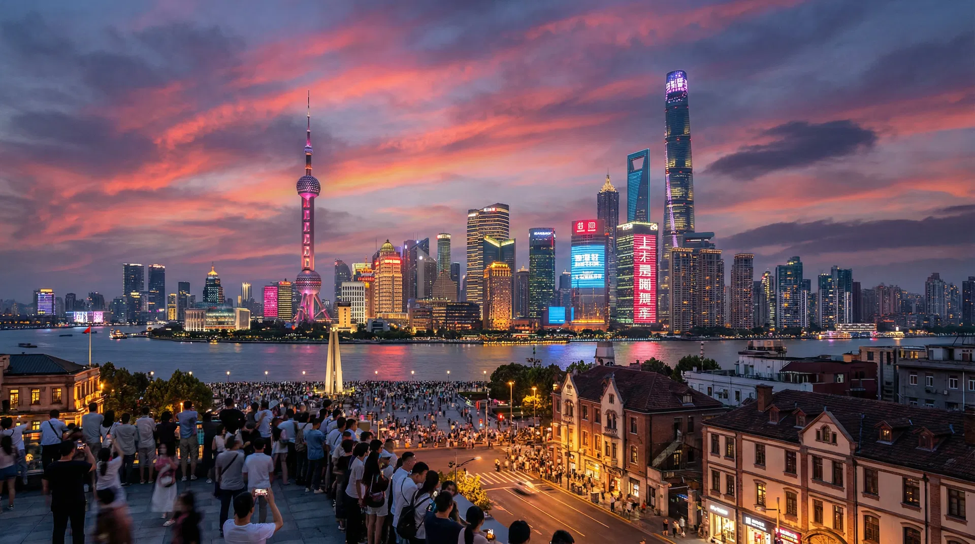 Chinese cityscape at dusk